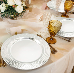 Offre Spéciale mariage rond aluminium métal brillant clair argent perlé plaques de chargeur pour la fête et la décoration au meilleur prix - Product Image 3