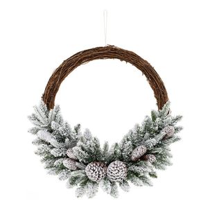 Ghirlanda Natalizia Artificiale di Lusso Pre-Illuminata con Effetto Neve, 35 Luci LED e 8 Pigne per Decorazione Esterna - Product Image 4