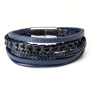 1 pièce de bijoux transfrontaliers populaires pour hommes, bracelet en cuir tressé multicouche avec fermoir magnétique en alliage - Product Image 3