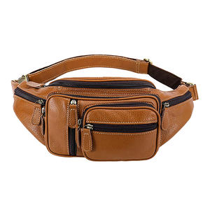 Riñonera unisex de cuero marrón con múltiples bolsillos con cremallera para uso diario - Product Image 6