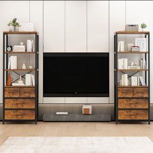 Libreria a 6 Ripiani e 3 Cassetti 60*35*174cm, Struttura in Ferro Nero, Pannello in Truciolato Effetto Legno, Tessuto Non Tessuto, Parti in Ferro Nero - Product Image 2