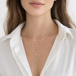 Lariat Multi Shape Bezel Lab Diamond Necklace, 14K Diamond <b>Drop</b> Necklace, Modern Layered Y Necklace, Minimalist Luxury Jewelry - Product Image 1