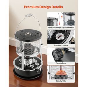 Estufa Portátil de Queroseno de 9000 BTU, 2 en 1, sin Electricidad, con Altura de Llama Ajustable, para Uso en Interiores y Exteriores, para Garajes - Product Image 6