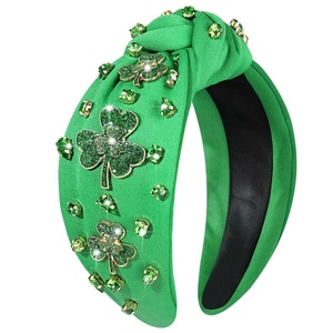 Green Lucky Charm Embroidered Knot <b>Headband</b> Beaded Horseshoe & Clover Hairband for Women and Girls Festive Decorative Elements - Product Image 5