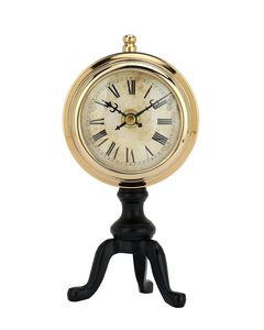 Horloge de bureau traditionnelle en laiton, design circulaire, finition dorée, support à trois pieds, mouvement électronique silencieux, affichage à aiguilles, fonctionne sur piles - Product Image 5