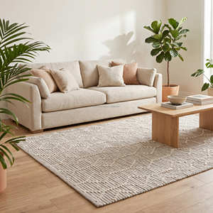Tapis de sol moderne en coton tissé à la main avec une texture linéaire pour salon, chambre et décoration intérieure scandinave - Product Image 2