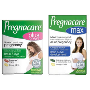 Pregnacare Plus Dual Pack 56 Comprimés Multivitamines Prénatales Oméga 3 Favorise la Croissance Fœtale Certifié CE Soins de Santé du Royaume-Uni - Product Image 1