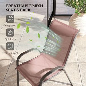 Set di 4 Sedie da Esterno Marroni con Schienale Alto, Impilabili, con Seduta in Rete Traspirante per Giardino, Prato e Impianti Sportivi - Product Image 5
