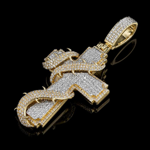 iced out thorned <b>cross</b> <b>pendant</b> necklace for <b>men</b> hip hop cubic zirconia cz simulated diamond silver gold plated religious jewelry - Product Image 1