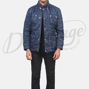 Chaqueta Acolchada Azul Marino para Hombre, Corte Entallado, Acolchado de Diamantes, Abrigo de Invierno con Múltiples Bolsillos y Cuello Ajustable con Hebilla - Product Image 3