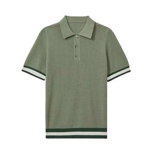 Polo de Punto para Hombre, Manga Corta, Color Sólido, Casual, con Botones, Corte Regular, Verde con Ribete Blanco - Product Image 3