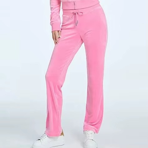 Autumn Unisex 2-Piece Velour Hooded Solid Tracksuit Set Heavyweight Breathable Windproof Pink Crop Top Jogging Pants <b>Leisurewear</b> - Product Image 4