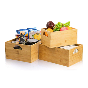3 Pack Bamboo Storage Bin <b>Box</b> Classic Natural Organizer <b>Stackable</b> Cubby Basket Container Handle Display Book Toy <b>Tools</b> Household - Product Image 1