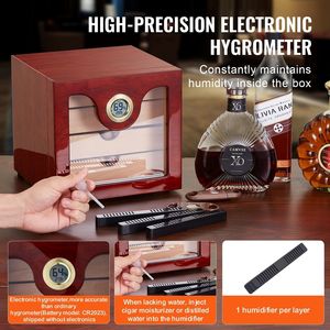 Humidor per Sigari in Legno di Cedro Spagnolo Fatto a Mano, Armadietto da Tavolo per 50/100 Sigari con Tecnica di Laccatura e Display Digitale in Vetro - Product Image 4
