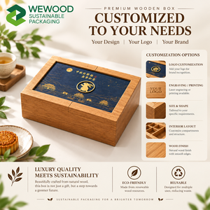 Boîte cadeau en bois de qualité supérieure pour gâteaux de lune avec compartiments personnalisés |   Emballage en bois écologique réutilisable - Product Image 4