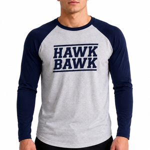 Chemise décontractée à manches longues pour homme, style raglan moderne contrastant, col rond, jersey décontracté en coton, logo imprimé sur le devant, sur mesure - Product Image 1