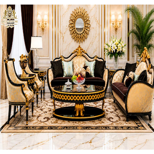 Premium Quality Stylish Black Finish Luxury Sofa European Style Baroque 8 Seater Sofa with <b>Table</b> Set European Baroque Style Sofa - Product Image 1