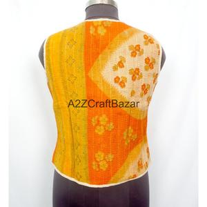 Handmade Vintage <b>Kantha</b> Quilted Floral Printed Logo 100% Cotton Breathable Autumn Women's Quilted <b>Jacket</b> Regular Fit - Product Image 4
