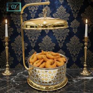 Elegante calentador de alimentos tipo buffet de acero inoxidable con revestimiento dorado y tapa, para uso en hoteles, hogares, catering y banquetes. - Product Image 3