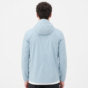 Men's <b>Light</b> Blue Hooded Canvas Softshell <b>Jacket</b> <b>Waterproof</b> Polyester Zipper Closure Sporty Style Winter Front Logo - Product Image 4
