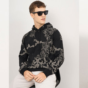 Sudadera con Capucha para Hombre, Estampado Negro, Corte Regular, Tejido de Punto, Ropa Casual de Otoño, Sudaderas con Capucha y Sudaderas de Algodón Jersey para Hombre - Product Image 1
