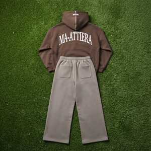 Ensemble survêtement homme oversize avec sweat à capuche marron zippé et pantalon de jogging large orné de strass - Product Image 6