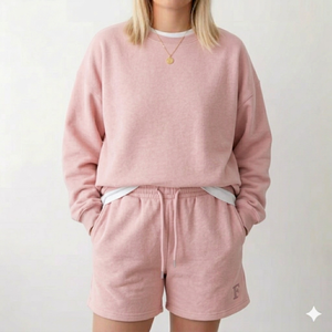 Conjunto de pantalones cortos con cuello simulado para mujer, conjunto a juego de invierno, ropa cómoda, suave, cálida, relajada, elegante, para el día a día - Product Image 1