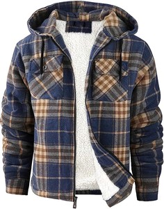 Chaqueta de Franela a Cuadros para Hombre, con Forro de Sherpa, Cierre de Cremallera, Bolsillos Delanteros, Estilo Casual para Invierno, Corte Regular - Product Image 6