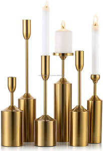 Métal Conique Bougeoirs Chandeliers S/6, Fer Titulaire Bougeoir En Laiton Ensemble pour Cône Pilier Bougies Cru Décor - Product Image 3