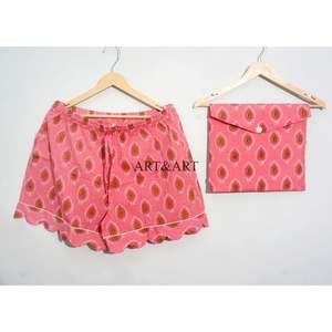 Conjunto de Pijama de Verano 100% Algodón Puro, Elegante y Clásico, con Estampado, Cierre con Cordón, Pantalones Cortos Tipo Canguro, Bolsillos, Suave - Product Image 4