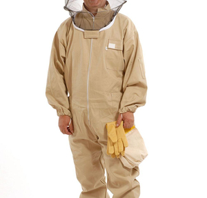 Traje de Apicultura Personalizado al por Mayor, de Algodón Caqui Transpirable, Conjunto Premium de Cobertura Total con Capucha de Malla y Piel de Cabra para Exteriores - Product Image 1