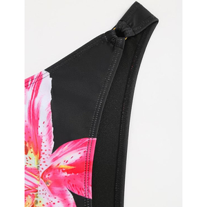 Conjunto de Bikini Sexy con Estampado de Lirios para Mujer, Traje de Baño de Dos Piezas con Cuello Halter en Contraste Negro 2026, Biquinis Acolchados - Product Image 2
