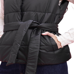 <b>Women's</b> Black Quilted <b>Puffer</b> Vest With Belt Turtleneck Sleeveless Waistcoat Casual Outerwear - Product Image 3