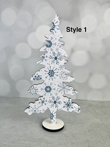 Wooden Christmas <b>Tree</b> Set Blue White Snowflake Pattern Tabletop Decor <b>Indoor</b> Holiday Display Pine Shape MDF Craft <b>Trees</b> - Product Image 6