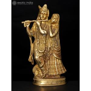 8 pouces en laiton fait à la main Radha Krishna idole article de décoration pour la maison pour les cadeaux fabriqués en Inde - Product Image 2