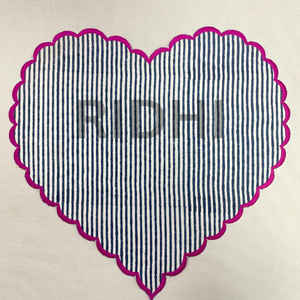 Ridhi Blue Stripe <b>Placemats</b> with Pink Embroidery Heart Shape Reusable Linen <b>Table</b> Mats Bulk Use <b>for</b> Hotel, Wedding & Home Events - Product Image 1