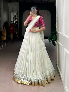 Lehenga rose pour femme, tenue de soirée, avec blouse semi-couturée (blouse non cousue) - Product Image 2