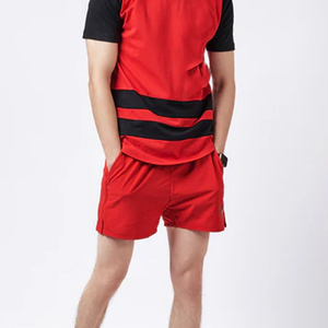 <b>Men's</b> <b>Red</b> Solid Eco-Friendly Breathable Sport <b>Shorts</b> with Elastic Waist Mid Length Canvas Front Logo - Product Image 2
