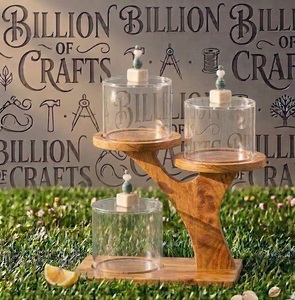 Clear Plexi <b>Acrylic</b> Apothecary Jars with Wooden Stand Cylindrical <b>Storage</b> Canisters with Lids for gifts ramada chocolate display - Product Image 2