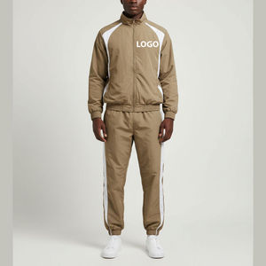 Ensemble de survêtement kaki pour homme, veste zippée et pantalon, couleur unie, respirant, en polyester, pour l'automne - Product Image 1