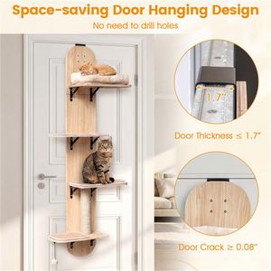 Albero per Gatti Beige a 5 Livelli, 4 Piani Regolabili in Altezza, Senza Foratura, Adatto per Appartamenti, Solido e Resistente ai Graffi - Product Image 6