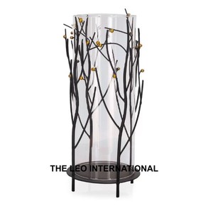 Cylindrical Glass Candle Holder Metal <b>Tree</b> Branch Design Black Color <b>Lighting</b> Decor Hotel Decoration - Product Image 1