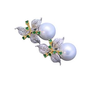 Pendientes de Perlas Redondas Blancas de Agua Dulce de 11-12 mm, Plata de Ley S925, Diseño de Rejilla Circular, Luz Intensa y Pequeñas Imperfecciones - Product Image 3