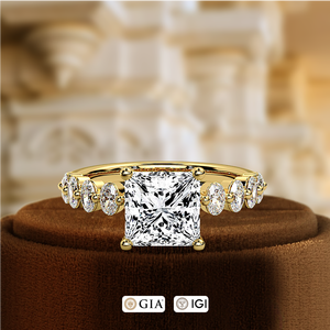 Anillo de Compromiso con Diamante Cultivado en Laboratorio Certificado por IGI de 1.5CT, Corte Princesa, Oro Sólido de 14K, Solitario con Acento, Anillo de Regalo de Boda para Mujer - Product Image 2