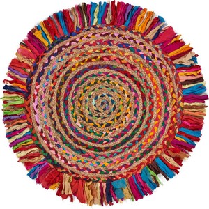 Tapis en jute et tissus multiples tressés à la main, motif floral moderne, léger, tissage plat, réversible, lavable, antidérapant, fin, pour voyage et pique-nique - Product Image 4
