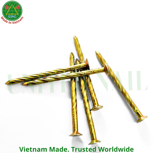 2.06mm x 35mm Ring/Smooth Shank Type Yellow Plated Steel Nails Made in Vietnam | Clavos sueltos con recubrimiento amarillo - Product Image 2