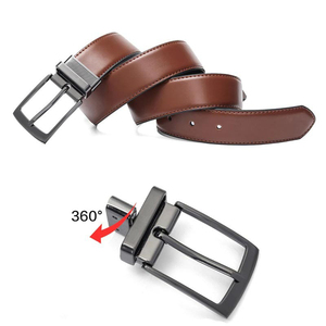 Ceinture décontractée pour homme en cuir de vachette réversible avec boucle en cuivre rotative à 360 degrés, respirante et écologique, marron uni - Product Image 1
