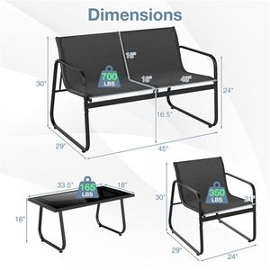 4 Piece <b>Black</b> <b>Outdoor</b> Patio Furniture Set for Conversation 2 Chairs 1 Loveseat 1 Coffee <b>Table</b> - Product Image 4