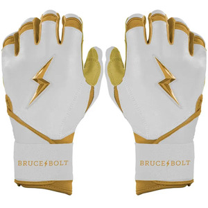Guantes de Bateo de Cuero de la Serie Gold de MARGINAL SPORTS, Blancos y Dorados, con Puño Largo |   Cierre de Gancho y Bucle Ambidiestro de Primera Calidad para Muñeca - Product Image 1