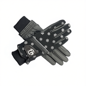 Guantes de equitación personalizados para mujer, de invierno, con tela elástica, palma de cuero sintético, puño elástico acanalado, cálidos y cómodos - Product Image 2